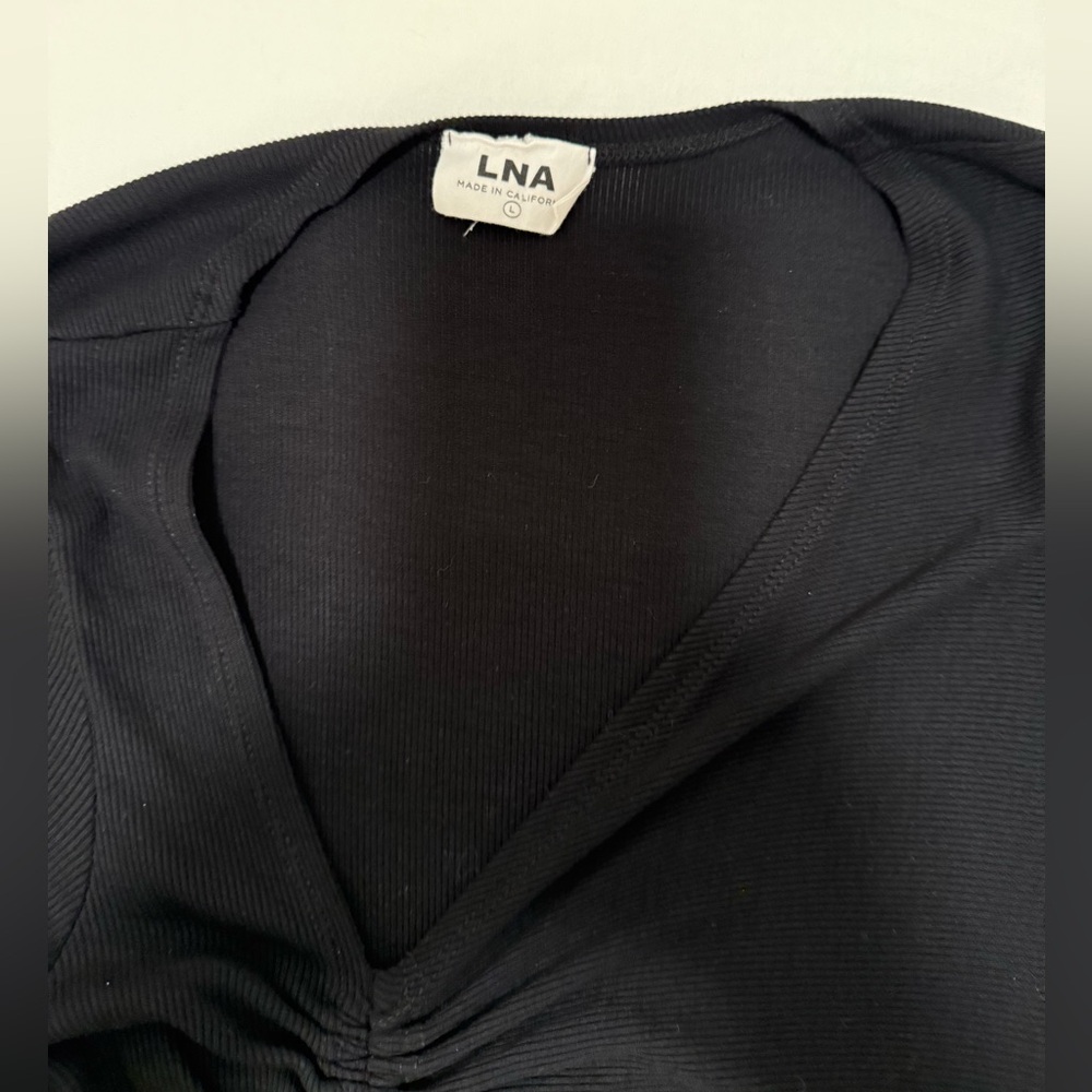 LNA Black Ruched Mini Dress with Drawstring - Picture 5 of 5